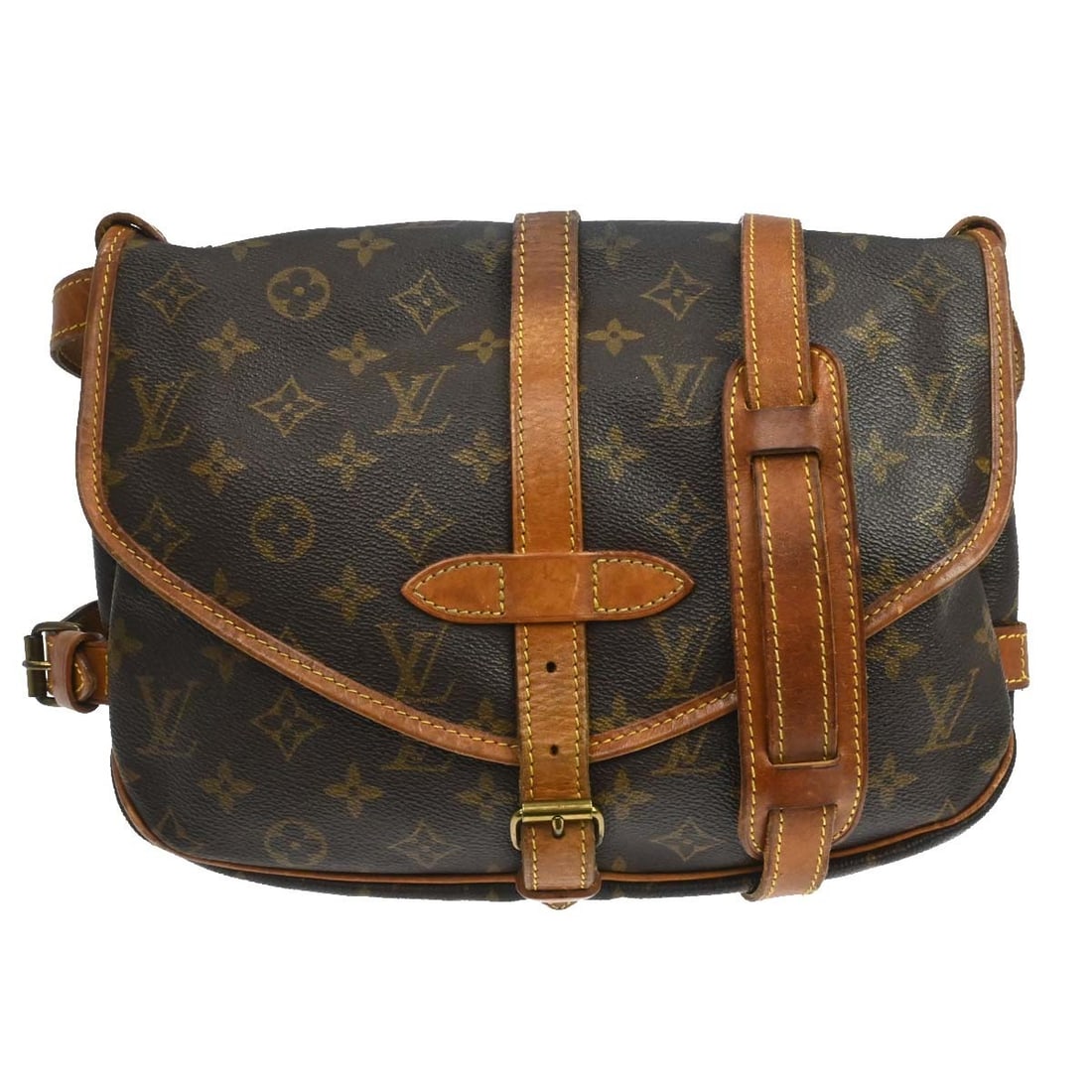 Louis Vuitton Saumur 30 Monogram Canvas Shoulder Bag M42256: Louis Vuitton Saumur 30 Monogram Canvas Shoulder Bag M42256 Vintage Louis Vuitton Saumur 30 shoulder bag in brown Monogram canvas and leather. This medium bag features a buckle flap closure, brown lin