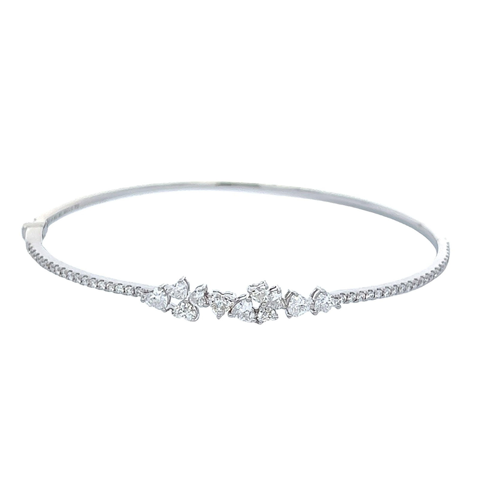 1.26ct Diamond Bangle 18k White Gold Contemporary Design: 1.26ct Diamond Bangle 18k White Gold Contemporary Design This stunning bangle bracelet showcases 1.26 carats of exquisite diamonds set in luxurious 18k white gold. The contemporary design features 11 