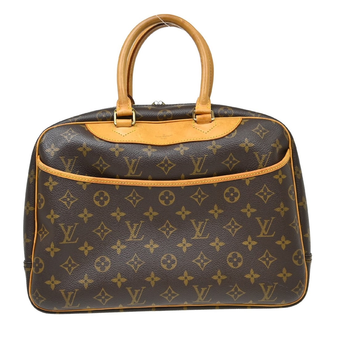 Louis Vuitton Deauville Monogram Canvas Vanity Handbag M47270: Louis Vuitton Deauville Monogram Canvas Vanity Handbag M47270 Louis Vuitton Deauville Bowling Vanity business handbag in Monogram canvas and leather, made in France. It features a zip closure, double 