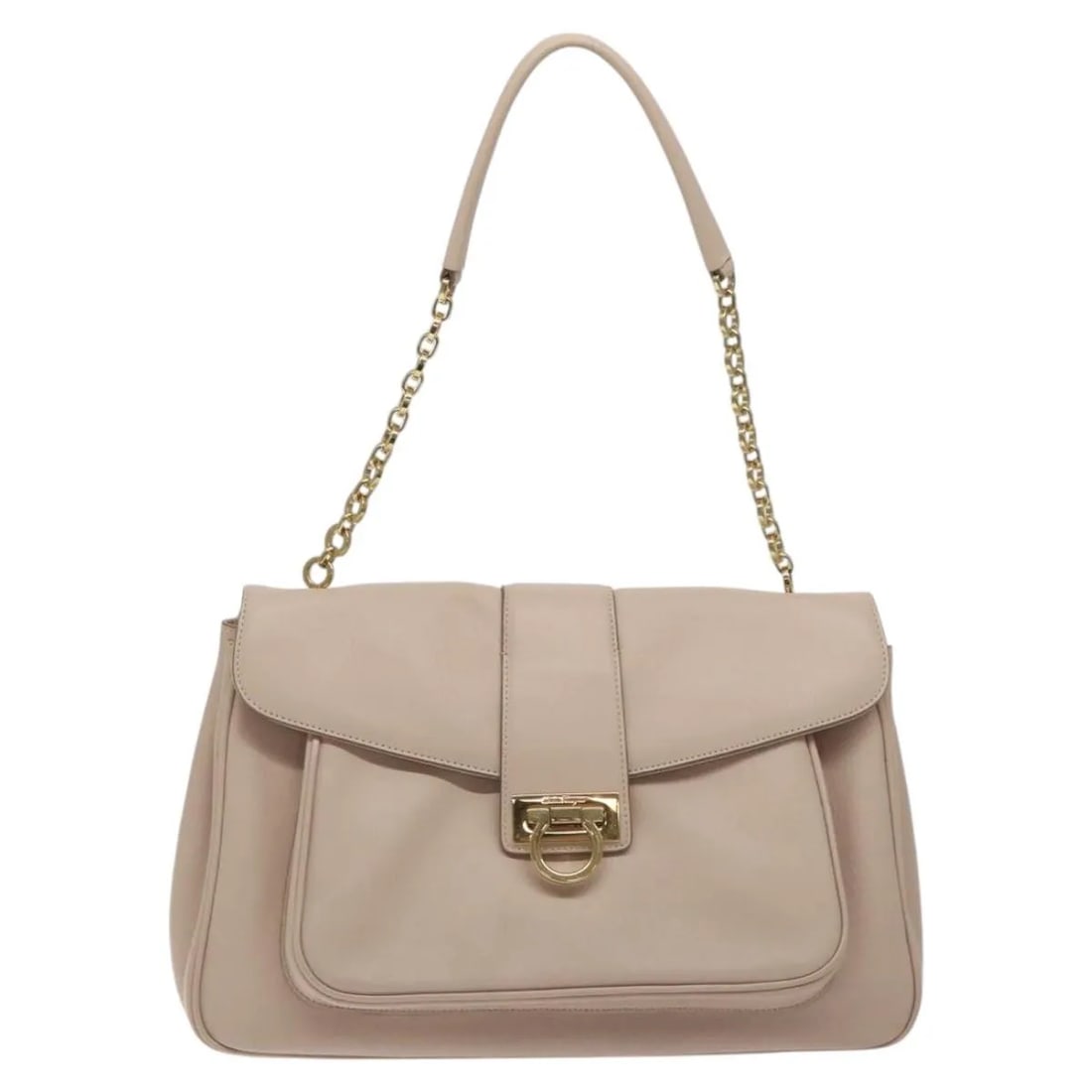 Beige Leather Shoulder Bag Salvatore Ferragamo Gancini Chain: Beige Leather Shoulder Bag Salvatore Ferragamo Gancini Chain A Salvatore Ferragamo Gancini Chain leather bag in beige, designed for women and made in Italy. It is described as being in very good condi