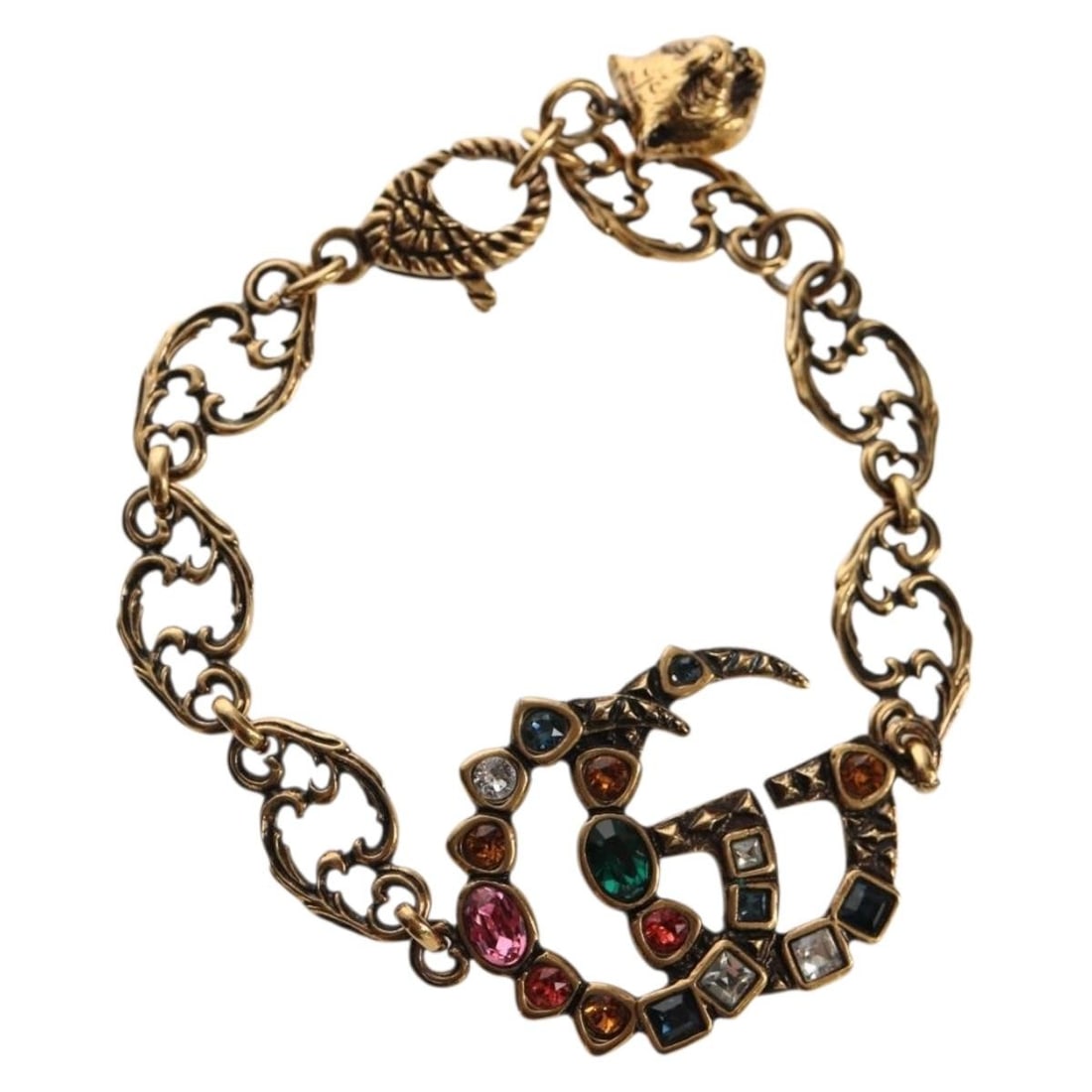 GUCCI GG Marmont Gold Tone Metal Bracelet with Box Dust Bag: GUCCI GG Marmont Gold Tone Metal Bracelet with Box Dust Bag Gold tone bracelet in metal, presented in GUCCI GG Marmont style. It measures approximately 21 cm total length (8.3 inches) and comes with a