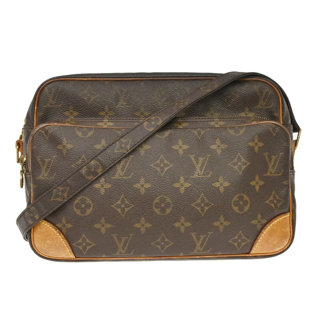 Louis Vuitton Nile Monogram Canvas Crossbody Bag M45244: Louis Vuitton Nile Monogram Canvas Crossbody Bag M45244 This Louis Vuitton Nile crossbody shoulder bag is crafted in Monogram canvas with leather trim and features a buckle closure. It has a brown ext