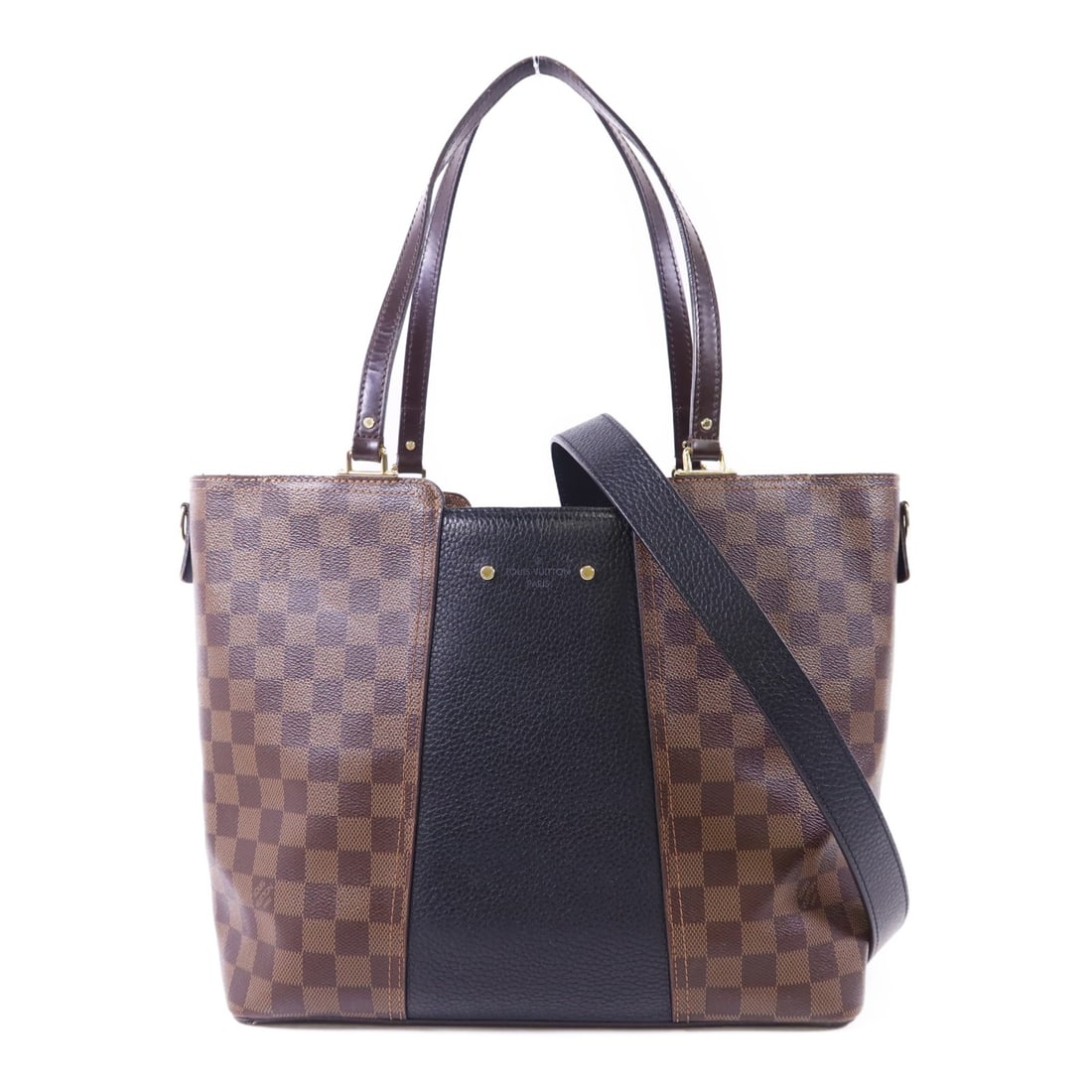 Louis Vuitton Jersey N44023 Damier Brown 2 Way Shoulder Bag: Louis Vuitton Jersey N44023 Damier Brown 2 Way Shoulder Bag A Louis Vuitton 2-way shoulder bag in brown Damier PVC coated canvas. It features a shoulder strap, storage bag, and a practical interior la
