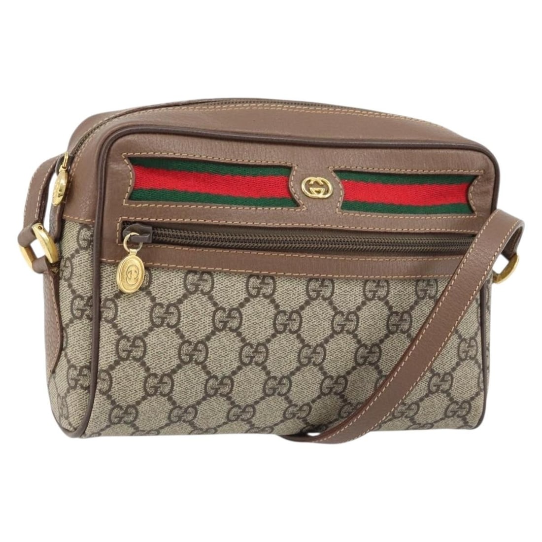 Gucci 001 50 6655 GG Supreme Sherry Web PVC Shoulder Bag: Gucci 001 50 6655 GG Supreme Sherry Web PVC Shoulder Bag Gucci GG Supreme Web Sherry Line shoulder bag in beige and gold PVC leather with GG canvas. Made in Italy, this women's bag features an adjusta