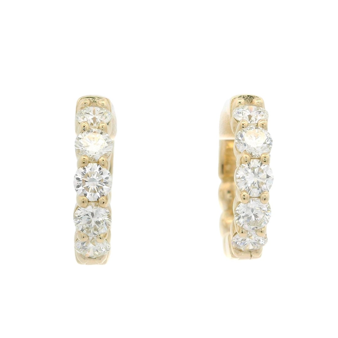 14k Yellow Gold 2.19ctw Diamond Hoop Huggie Earrings: 14k Yellow Gold 2.19ctw Diamond Hoop Huggie Earrings Elevate your style with these stunning 14k Yellow Gold Hoop Huggie Earrings, featuring a total of 2.19 carats of genuine diamonds. The earrings sho
