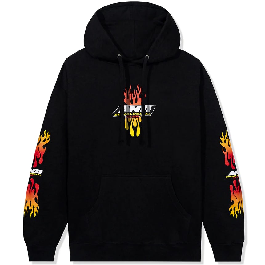 Hot At First Graphic Black Hoodie by Anti Social Social Club: Hot At First Graphic Black Hoodie by Anti Social Social Club This black hoodie from Anti Social Social Club features the "Hot At First" graphic on the back and the brand's signature logo detail. Made 