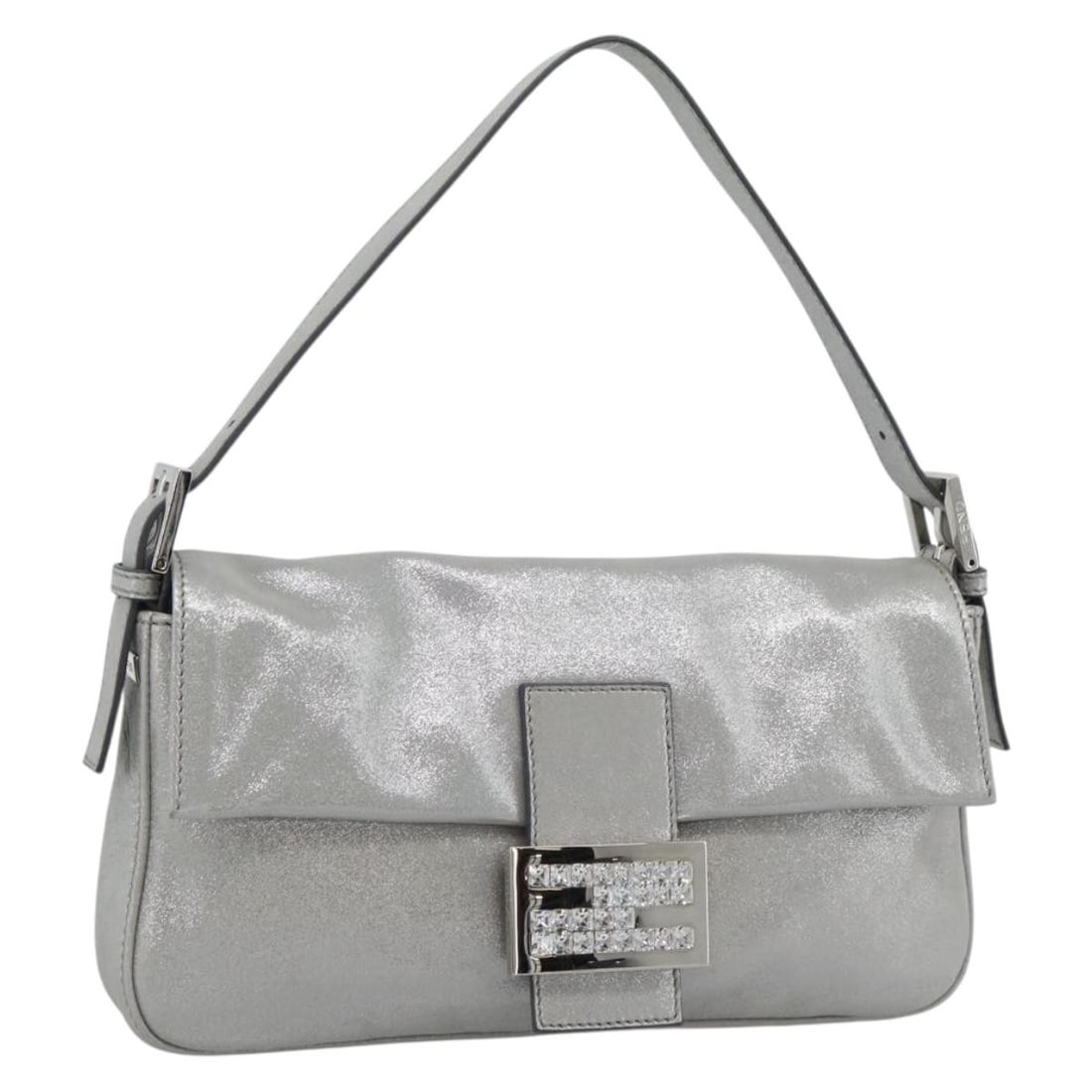 Fendi 8BR600 Mamma Baguette shoulder bag silver leather rhinestone (1 of 18)