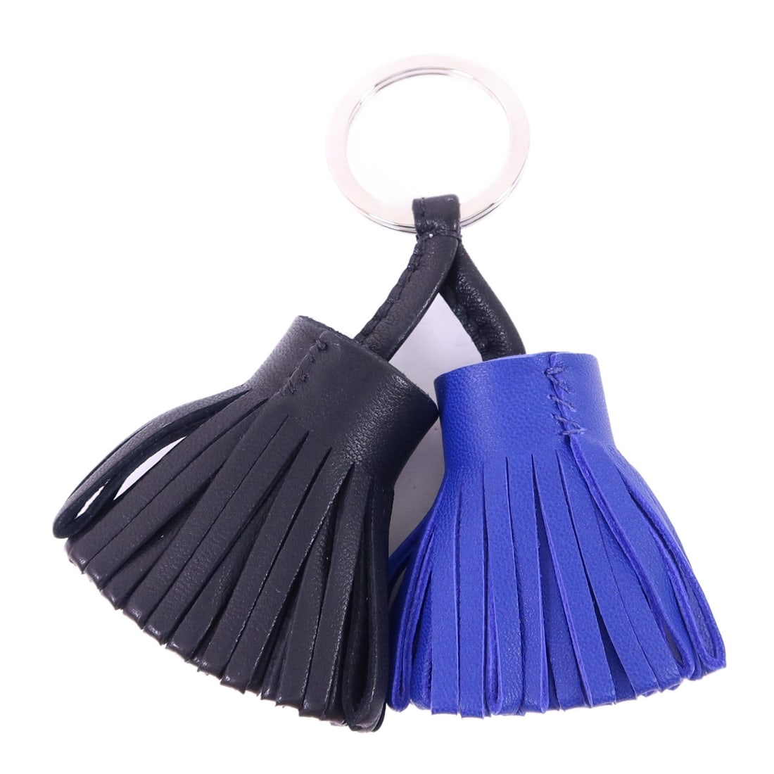 Hermes Carmen Duo Lambskin Key Ring Black Blue: Hermes Carmen Duo Lambskin Key Ring Black Blue Hermes Carmen Duo key holder in black, blue, and anemone, made from Agneau Milo and lambskin (sheep leather). This key ring is a women's regular-size acc