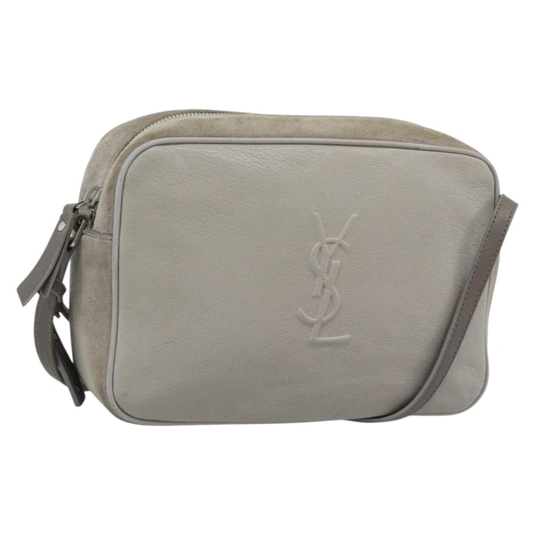 SAINT LAURENT 520533 suede shoulder bag gray silver Italy: SAINT LAURENT 520533 suede shoulder bag gray silver Italy Saint Laurent shoulder bag in gray/silver suede, made in Italy. This women's bag measures approximately 9.1 x 5.5 x 2.4 inches, with a shoulde