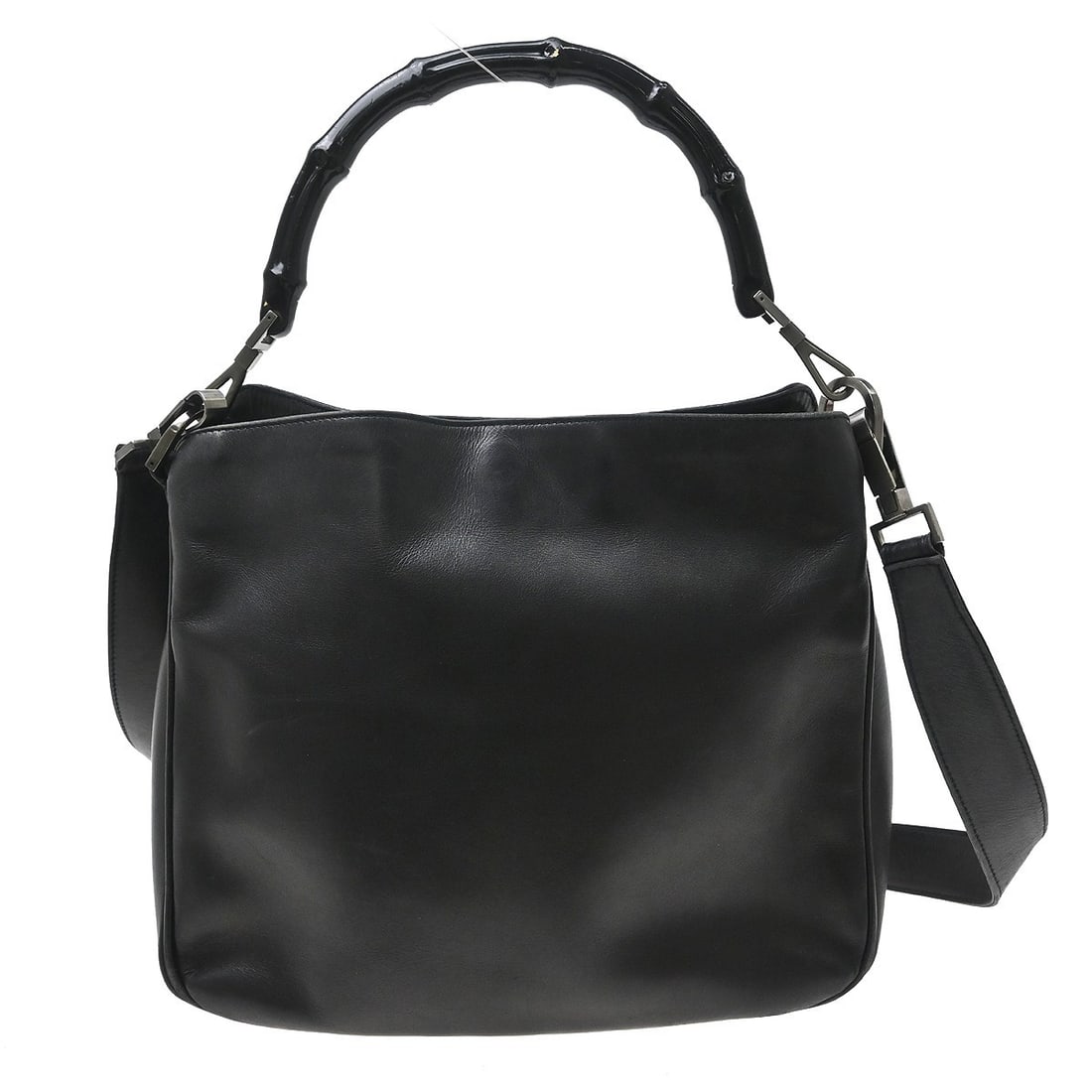 Gucci Bamboo 2way Black Leather Top Handle Bag with Shoulder Strap: Gucci Bamboo 2way Black Leather Top Handle Bag with Shoulder Strap Gucci Bamboo 2way handbag in black leather with bamboo accents, made in Italy. It features a top handle style and comes with a should