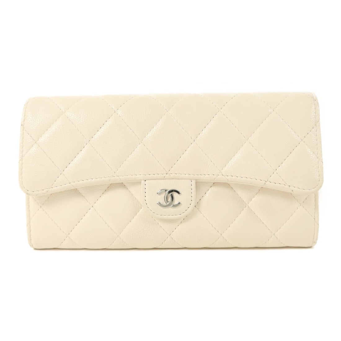 CHANEL AP0241 Classic Long Wallet White Calfskin Bifold: CHANEL AP0241 Classic Long Wallet White Calfskin Bifold CHANEL CC SHW Classic Long Wallet AP0241 in white calfskin leather. This bifold purse is made in France and features a hook button closure, two 