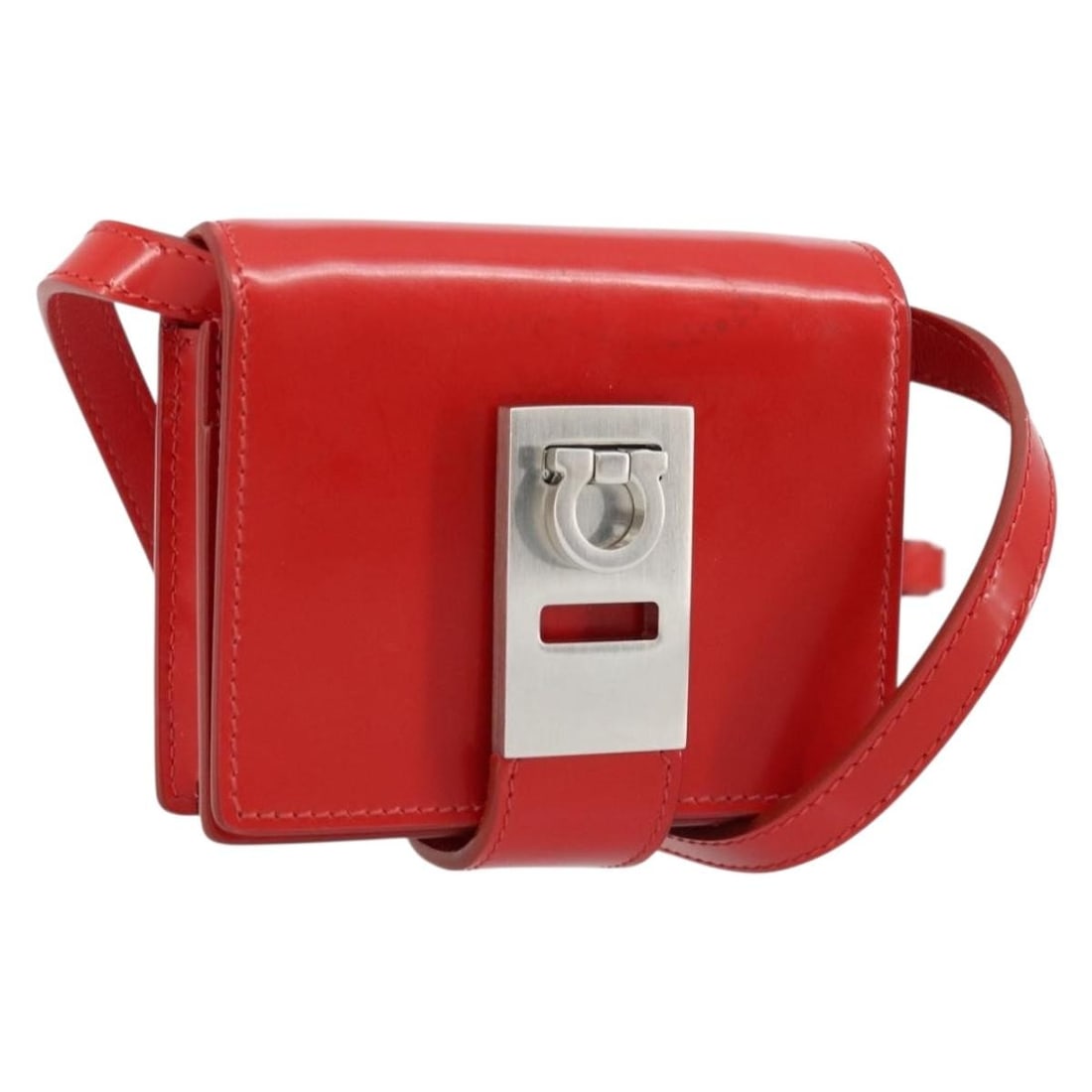 Salvatore Ferragamo Gancini Leather Shoulder Bag Red Silver Tone: Salvatore Ferragamo Gancini Leather Shoulder Bag Red Silver Tone Salvatore Ferragamo Gancini shoulder bag in red leather with silver-tone hardware. Made in Italy, this bag has a compact silhouette and