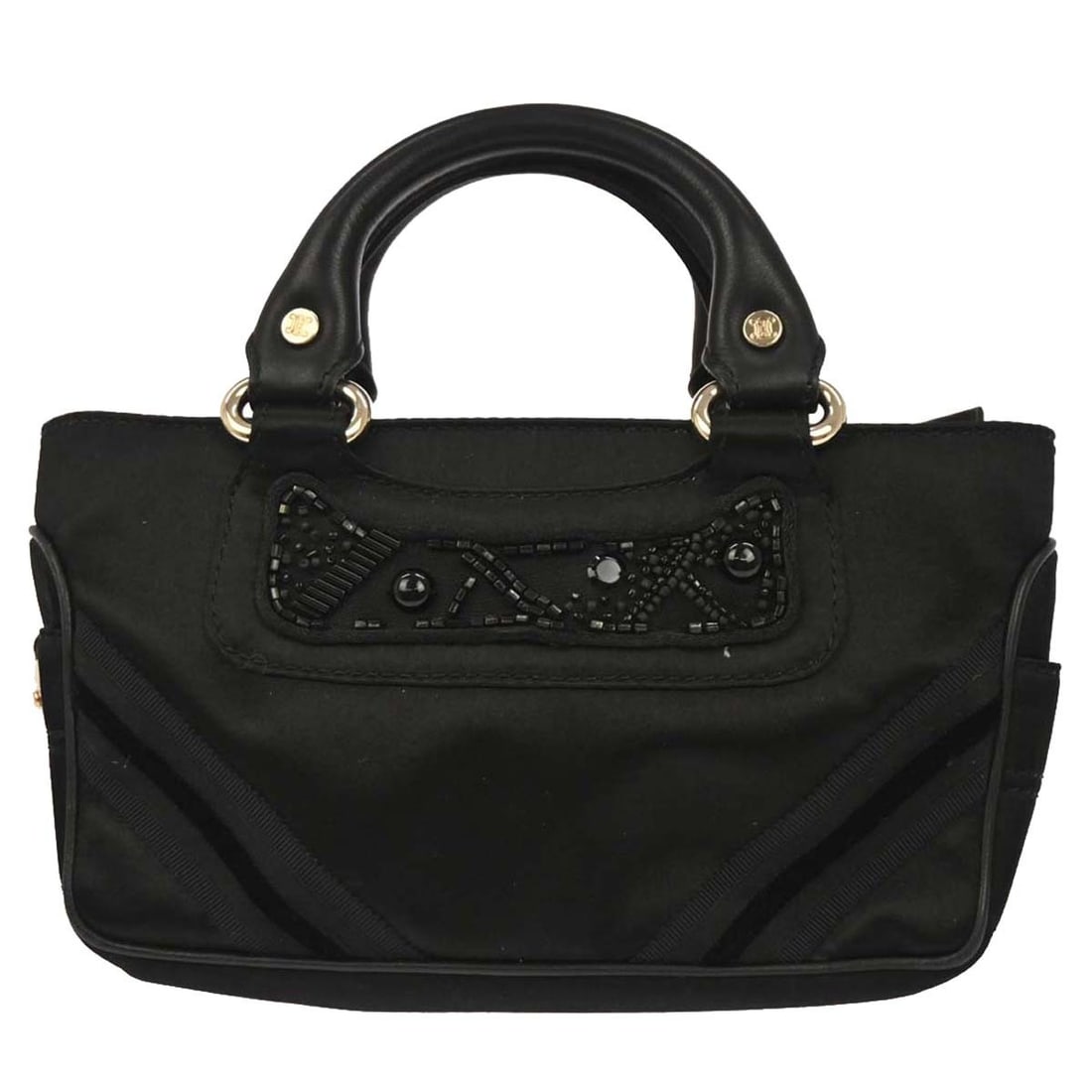 CELINE Boogie Mini Tote Black Satin Leather Double Handle Bag: CELINE Boogie Mini Tote Black Satin Leather Double Handle Bag Celine Boogie mini handbag in black satin and leather with double handles, logo accents, and a structured tote silhouette. Made in Italy, 
