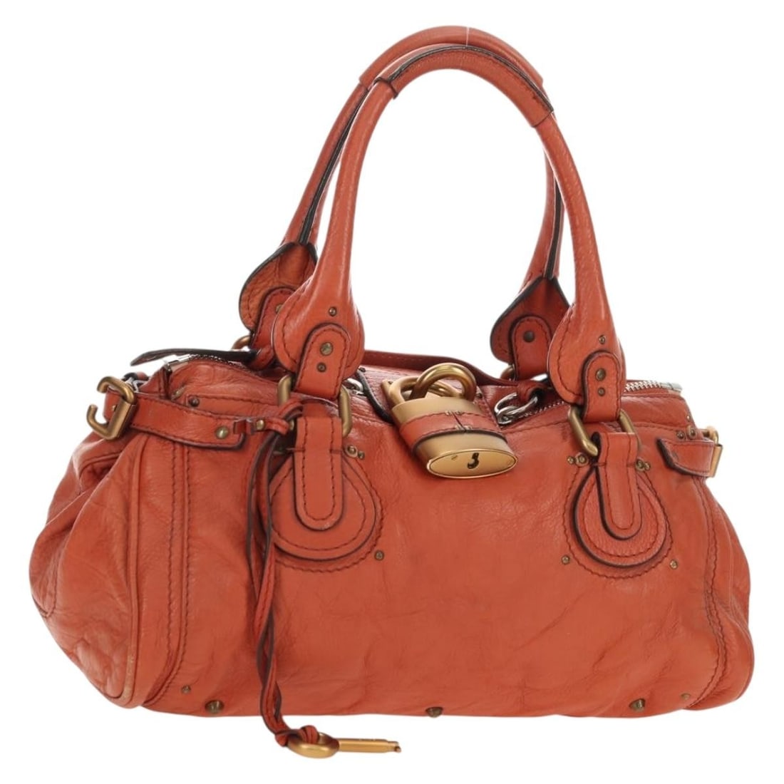 Chloe Paddington leather handbag orange with gold and silver tone: Chloe Paddington leather handbag orange with gold and silver tone Chloe Paddington hand bag in orange, gold, and silver leather, made in Italy. This women's bag comes with a dust bag and features a st