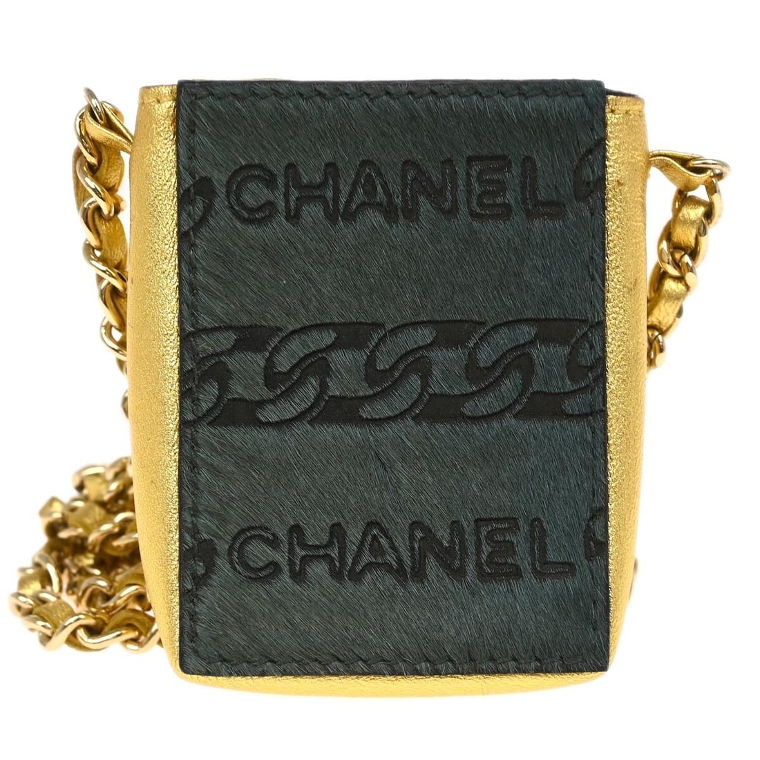 Chanel Pony Hair Leather Cigarette Case Pouch with Chain Khaki: Chanel Pony Hair Leather Cigarette Case Pouch with Chain Khaki Small Chanel cigarette case pouch bag in khaki with a chain shoulder strap. Made in Italy, this piece is crafted from pony hair and leath