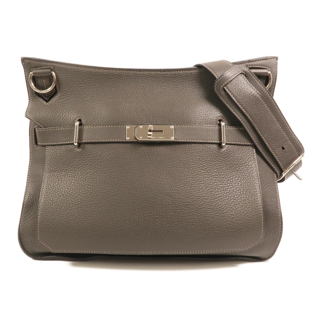 Hermes Jypsiere 37 Togo Leather Shoulder Bag Etain PHW: Hermes Jypsiere 37 Togo Leather Shoulder Bag Etain PHW Hermes Jypsiere 37 shoulder bag in Etain x GrayxEtain, made from Togo leather and calfskin (cowhide). This women's regular-size bag features belt