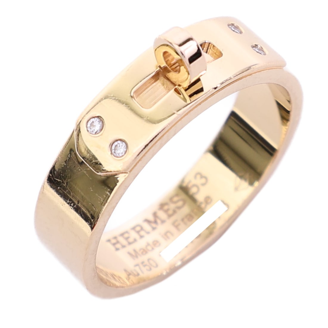 Hermes Kelly ring in 18K rose gold with diamonds size 53 US 6.5: Hermes Kelly ring in 18K rose gold with diamonds size 53 US 6.5 A Hermes Kelly Diamond Ring in 18K pink gold with diamond accents. The ring is engraved 53, measures size 6.5, and features a 5 mm ring 