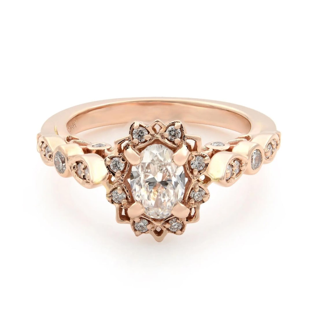 Rachel Koen 14K Rose Gold Oval Halo Diamond Engagement Ring 0.85Cttw (1 of 8)