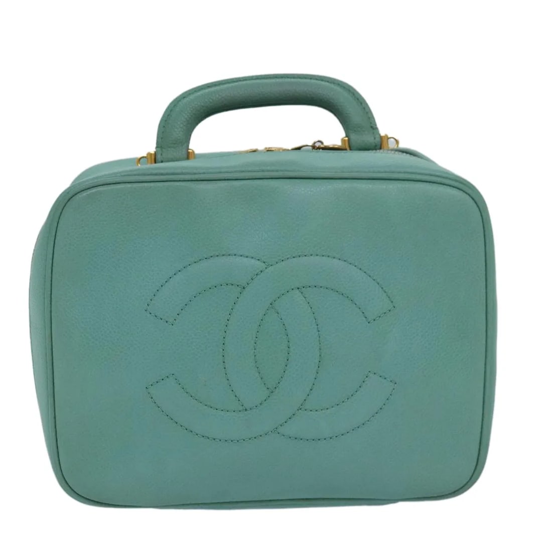 Chanel Vintage Timeless Caviar Leather Vanity Case Zip Around: Chanel Vintage Timeless Caviar Leather Vanity Case Zip Around Vintage Chanel Timeless Zip Around Vanity Case in green leather. This vanity case features a zip-around design and is made in Italy. Condi