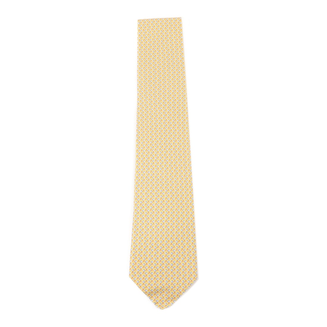 Salvatore Ferragamo Yellow Silk Necktie with Storage Box: Salvatore Ferragamo Yellow Silk Necktie with Storage Box A Salvatore Ferragamo necktie in yellow silk, presented in very good AB condition. It comes with a storage box and measures 148 cm in total len