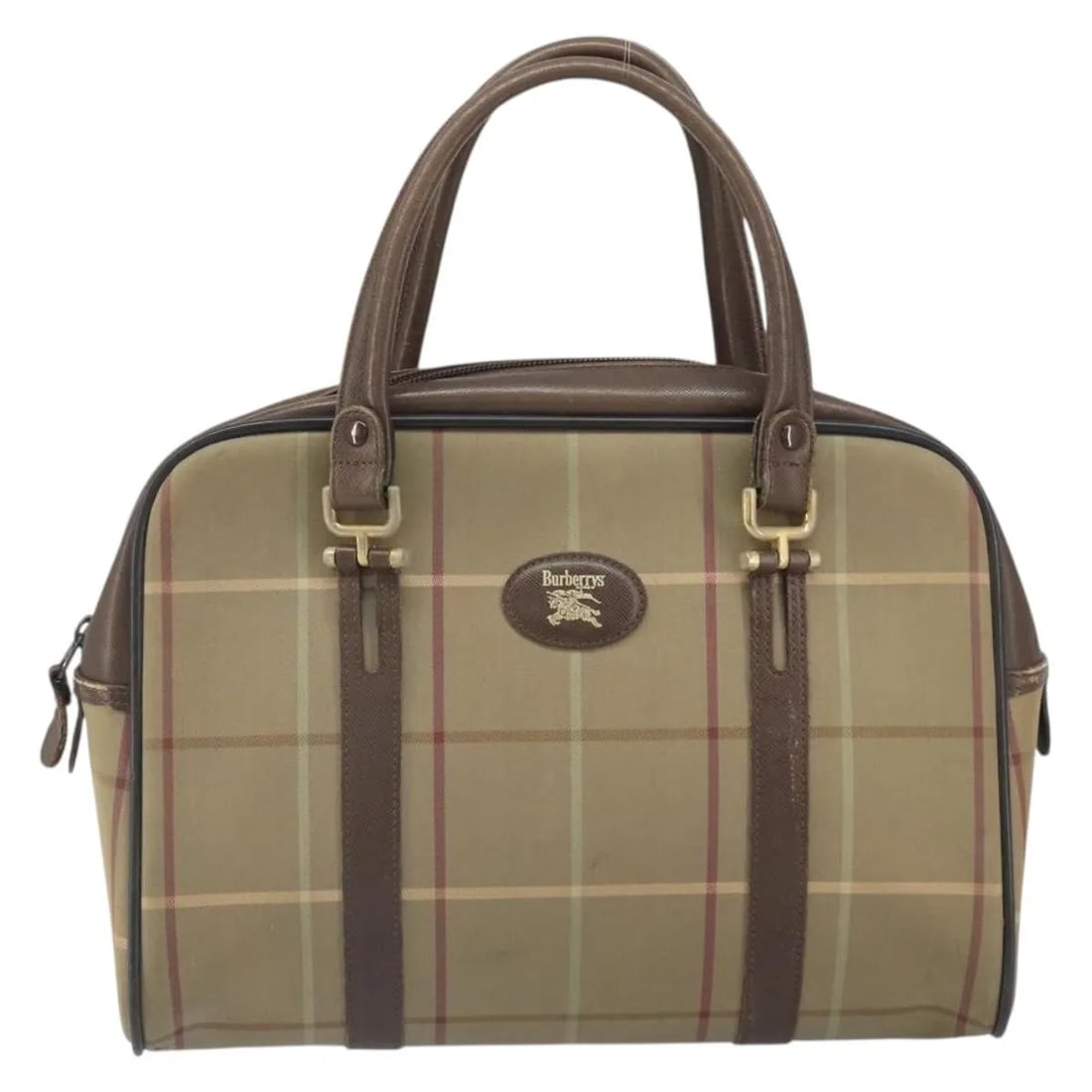 Burberry Nova Beige Canvas Handbag: Burberry Nova Beige Canvas Handbag This Burberry Nova Handbag for women features a classic beige canvas exterior. The bag shows signs of use, including surface deformation, rubbing, stains, and minor 
