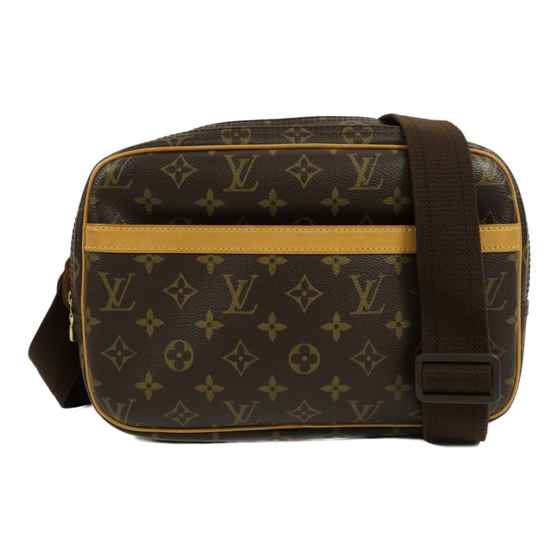 Louis Vuitton Reporter PM M45254 Monogram Shoulder Bag Brown: Louis Vuitton Reporter PM M45254 Monogram Shoulder Bag Brown A Louis Vuitton Reporter PM shoulder bag in brown monogram and PVC coated canvas. This model features a shoulder strap with an adjustable l