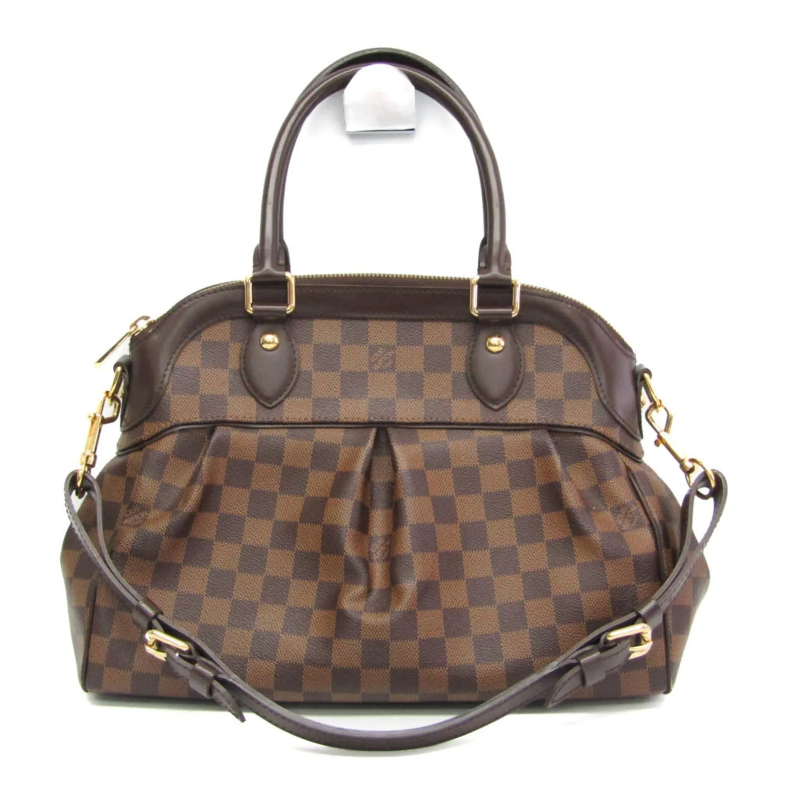 Louis Vuitton Trevi Brown Canvas Handbag Damier Pattern: Louis Vuitton Trevi Brown Canvas Handbag Damier Pattern The Louis Vuitton Trevi Handbag in the Damier pattern is crafted from brown canvas and designed for women. This handbag features a spacious inte
