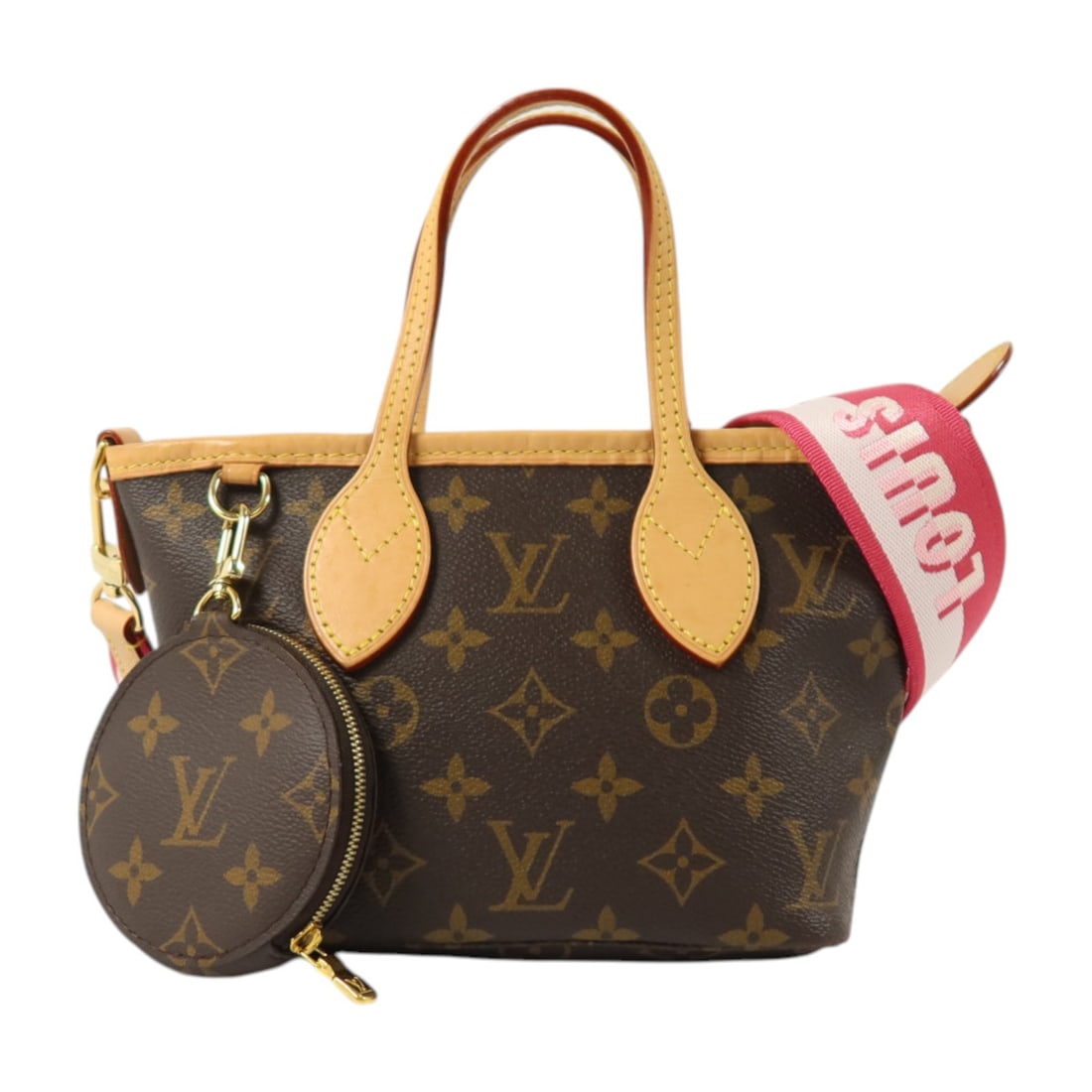 Louis Vuitton Neverfull BB Monogram Shoulder Bag M46786 Brown: Louis Vuitton Neverfull BB Monogram Shoulder Bag M46786 Brown Louis Vuitton Neverfull BB hand shoulder bag in brown with pink accents, model M46786. It is made from monogram and PVC coated canvas and 