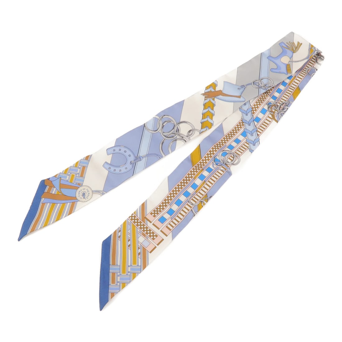 Hermes Twilly Silk Scarf Blue with Storage Box: Hermes Twilly Silk Scarf Blue with Storage Box Hermes Twilly scarf in blue silk, designed for women and presented in pristine A+ condition. It comes with a storage box and was manufactured in France. 
