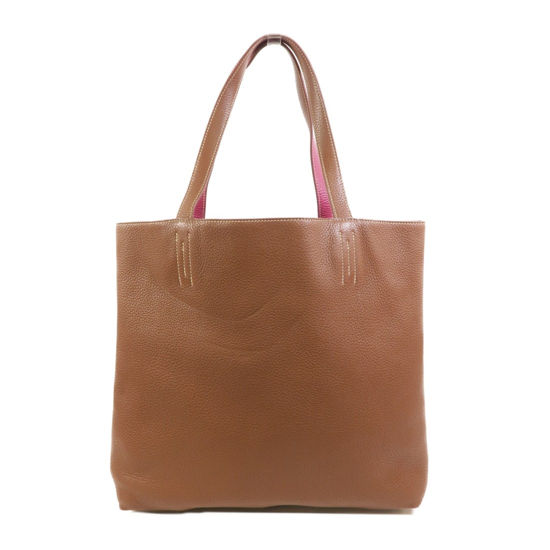 Hermes Double Sens 45 Clemence Leather Tote Shoulder Bag Marron Tosca: Hermes Double Sens 45 Clemence Leather Tote Shoulder Bag Marron Tosca HERMES Double Sens 45 Shoulder Bag Tote Bag in Clemence leather, presented in BrownxPurplexTosca/Marron. The bag is identified as 