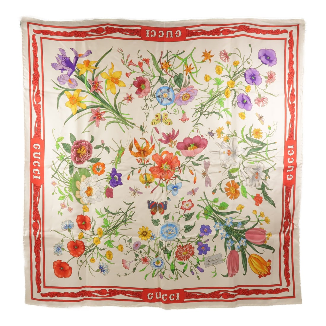 GUCCI GG Flower Silk Scarf White 86x86cm (1 of 9)