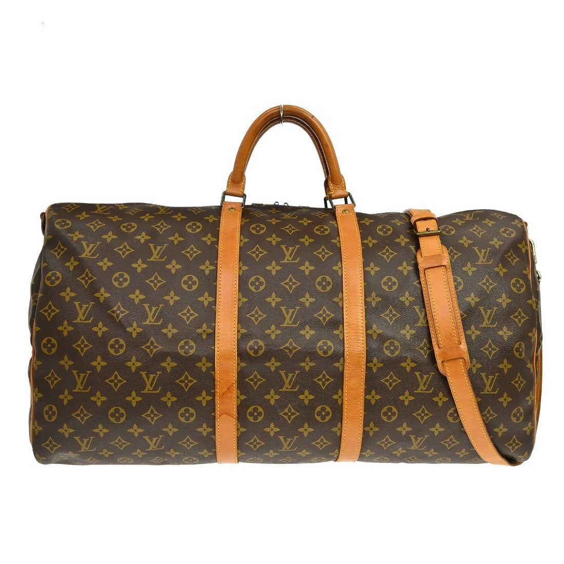 Vintage Louis Vuitton Keepall Bandouliere 60 Monogram Travel Duffle M41412: Vintage Louis Vuitton Keepall Bandouliere 60 Monogram Travel Duffle M41412 Vintage Louis Vuitton Keepall Bandouliere 60 duffle bag in brown Monogram canvas with leather trim. This extra large travel b