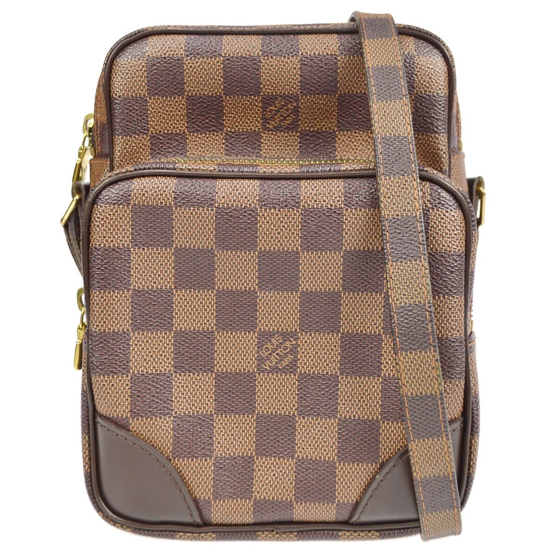 Louis Vuitton Amazone Damier Canvas Crossbody Bag N48074: Louis Vuitton Amazone Damier Canvas Crossbody Bag N48074 Louis Vuitton Damier Amazon shoulder bag in medium size, made in France. This crossbody style features a zip closure, brown Damier canvas and l