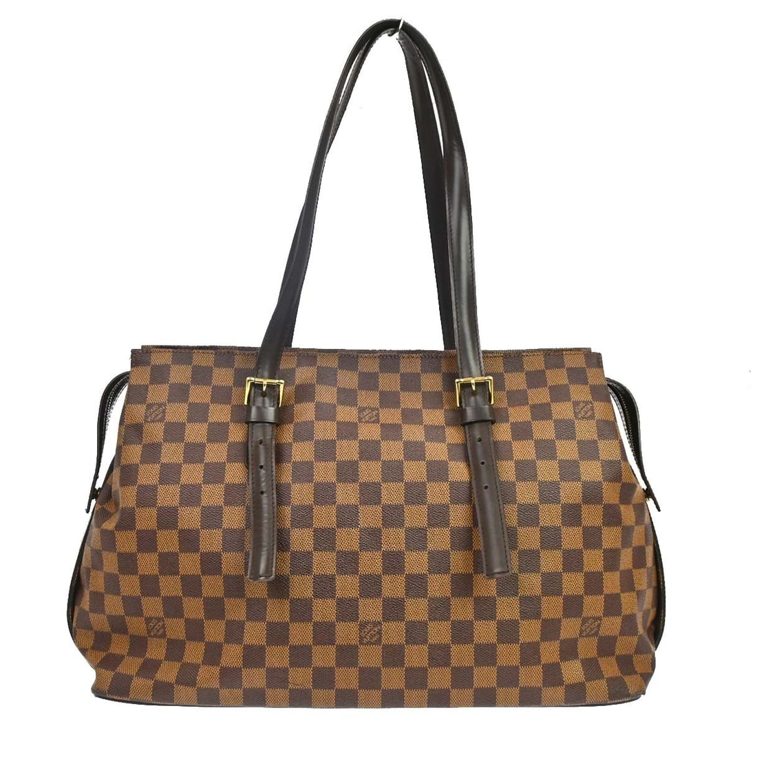 Louis Vuitton Chelsea Damier Canvas Large Tote N51119 Brown: Louis Vuitton Chelsea Damier Canvas Large Tote N51119 Brown Vintage Louis Vuitton Chelsea shoulder tote bag in brown Damier canvas with leather trim. This large women's tote features a zip closure, ad