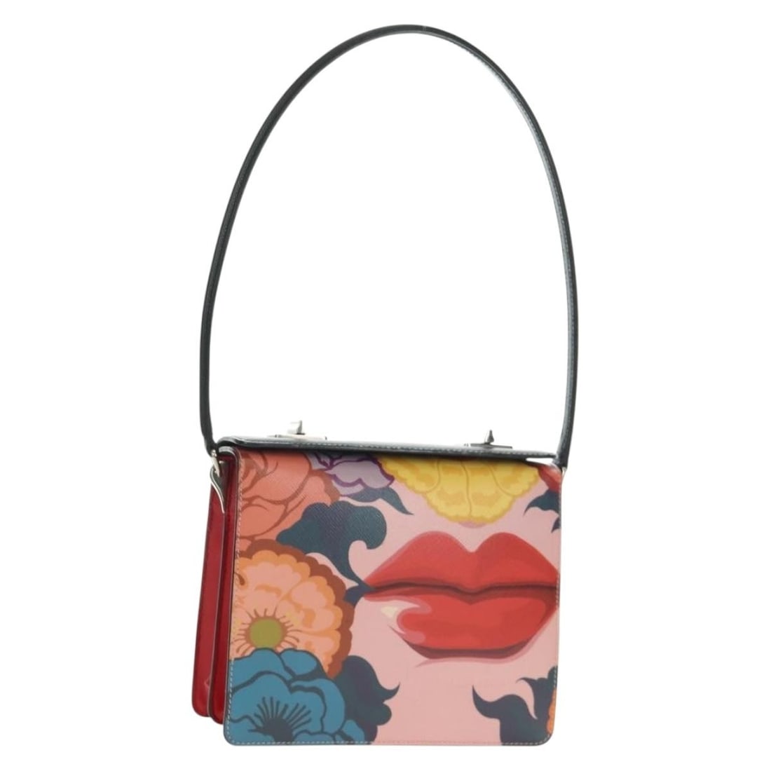 PRADA Saffiano Leather Shoulder Bag Multicolor Silver with Dust Bag Card: PRADA Saffiano Leather Shoulder Bag Multicolor Silver with Dust Bag Card A Prada shoulder bag crafted from Saffiano leather in a multicolor and silver colorway. It includes a dust bag and guarantee ca