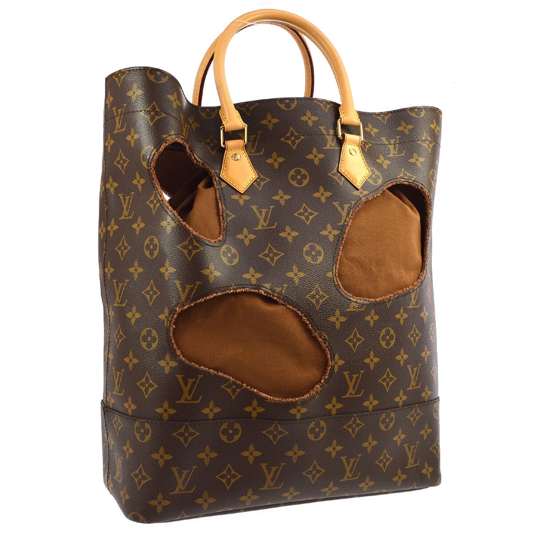 Louis Vuitton COMME des GARCONS With Holes Monogram Tote M40279: Louis Vuitton COMME des GARCONS With Holes Monogram Tote M40279 Louis Vuitton With Holes tote bag from the COMME des GARCONS collaboration in Monogram canvas and leather. This limited edition women's 