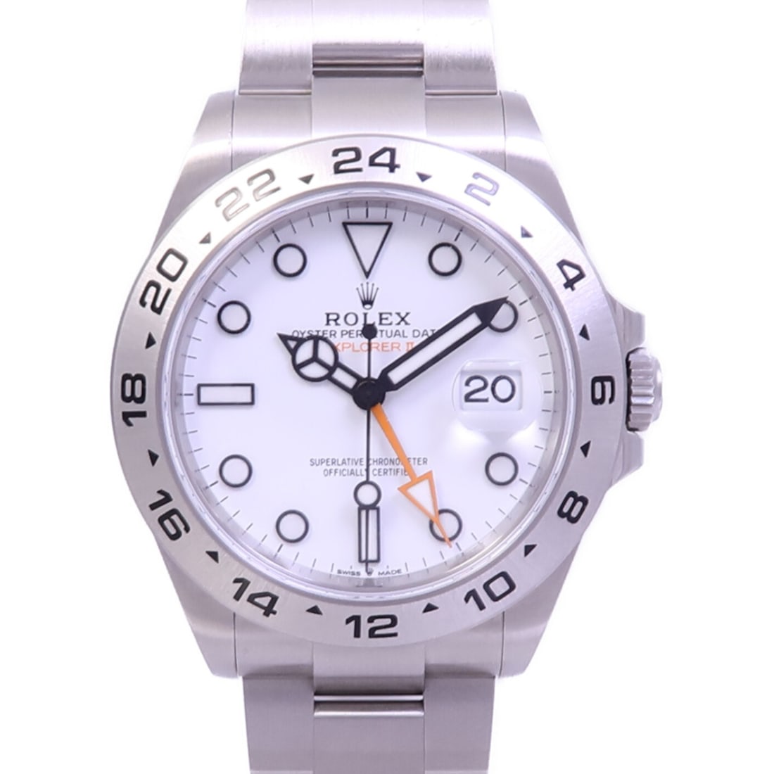 Rolex 226570 Explorer II men's automatic stainless steel white dial watch: Rolex 226570 Explorer II men's automatic stainless steel white dial watch Automatic men's watch with a stainless steel case and white color scheme. It features an automatic winding movement, date disp