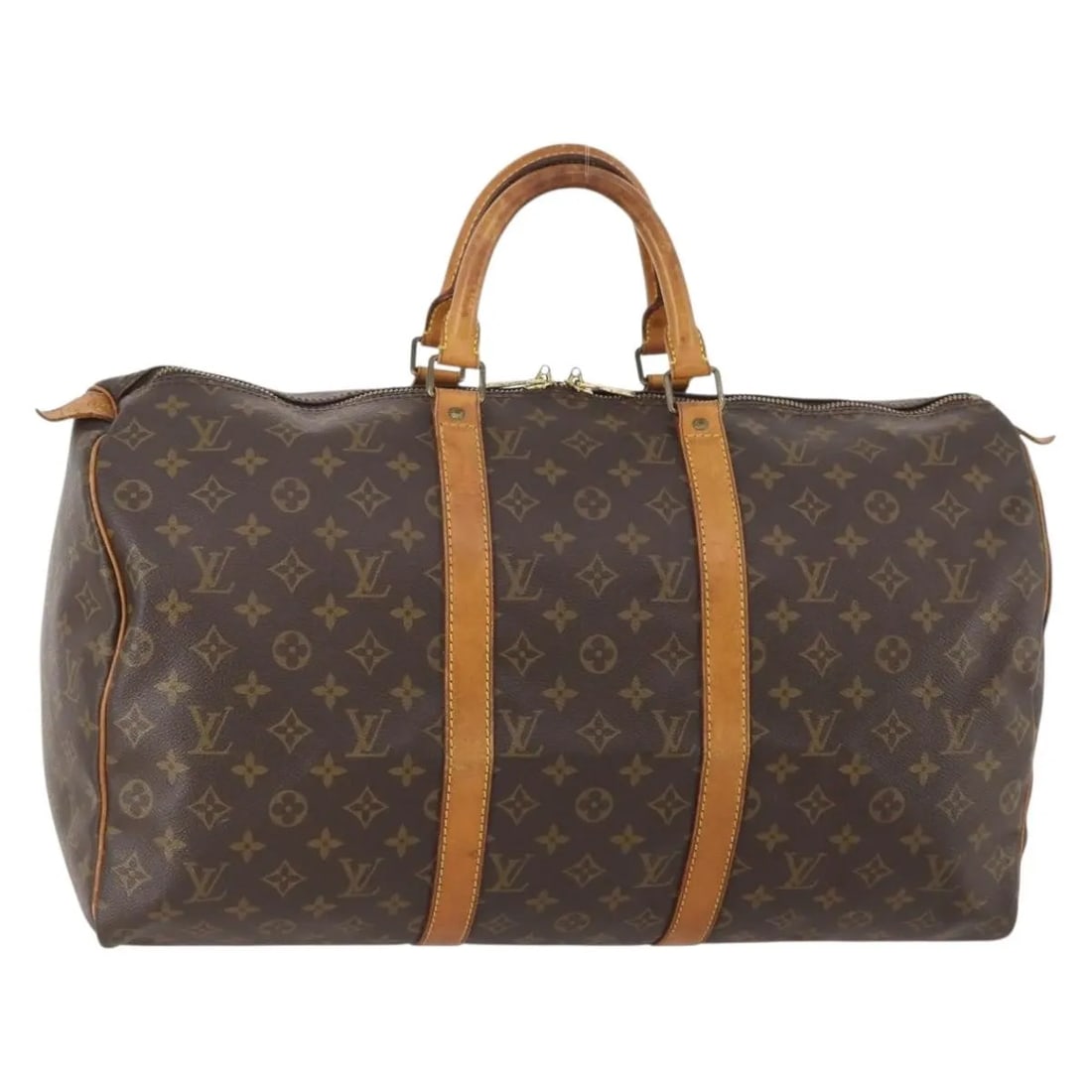 Louis Vuitton Keepall Monogram Canvas Travel Bag 50cm: Louis Vuitton Keepall Monogram Canvas Travel Bag 50cm This Louis Vuitton Keepall Bag features the iconic monogram canvas in brown and is designed for unisex use. Made in France, the bag shows visible 