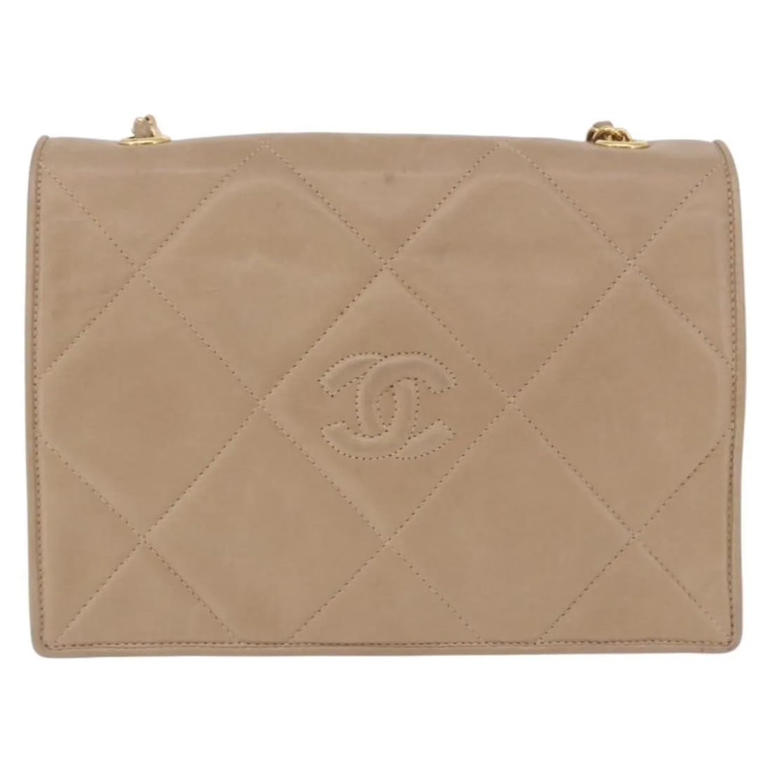 Chanel Flap Chain Beige Leather Shoulder Bag: Chanel Flap Chain Beige Leather Shoulder Bag Chanel Flap Chain Leather bag in beige leather. Made in Italy, this piece is presented in fair condition with visible wear from use, including rubbing, sta