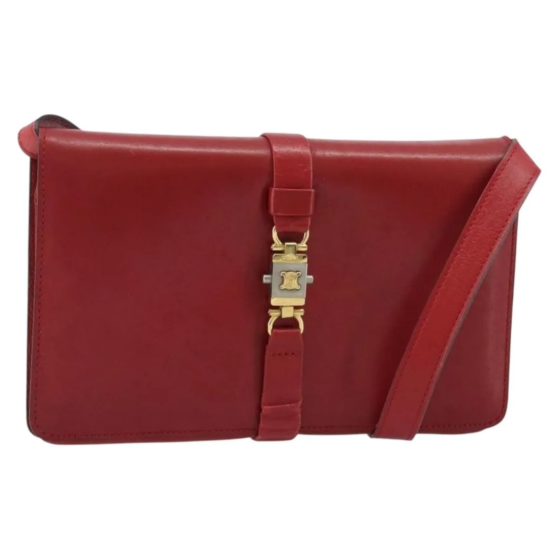 Celine Vintage red leather shoulder bag 22cm Italy: Celine Vintage red leather shoulder bag 22cm Italy Vintage Celine leather bag in red, presented in good usable vintage condition. The exterior shows shape deformation, shoulder strap deformation, crac