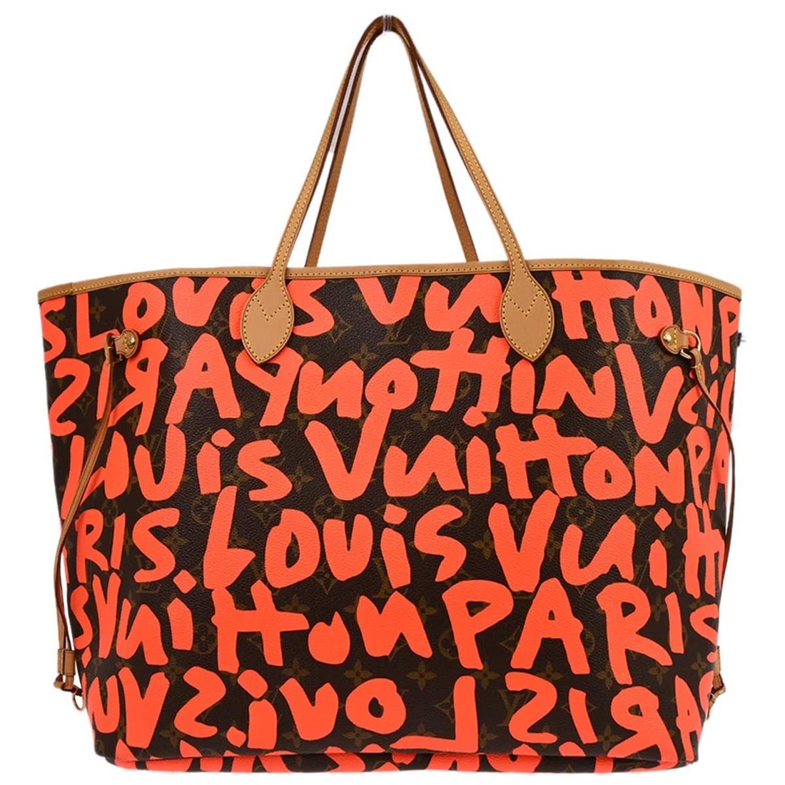 Louis Vuitton Neverfull GM Orange Monogram Graffiti Tote M93702: Louis Vuitton Neverfull GM Orange Monogram Graffiti Tote M93702 Louis Vuitton Neverfull GM tote bag in orange monogram graffiti canvas and leather, made in France. It features double handles, a hook &