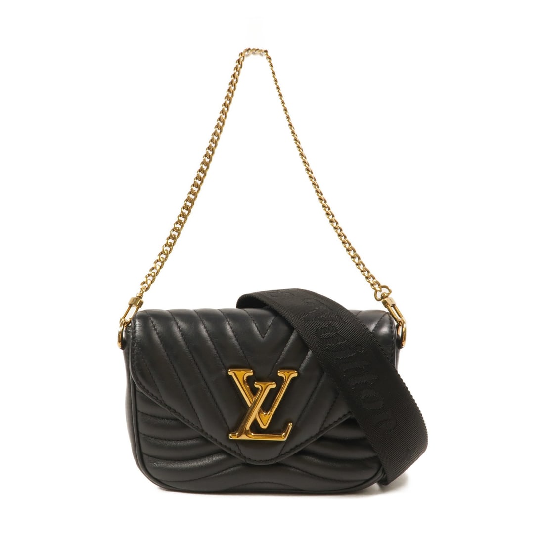 Louis Vuitton New Wave M56461 calfskin 2 way shoulder bag black: Louis Vuitton New Wave M56461 calfskin 2 way shoulder bag black A Louis Vuitton New Wave 2 Way Bag in black calfskin leather, model M56461. It features a magnetic pocket, one inside card pocket, a han