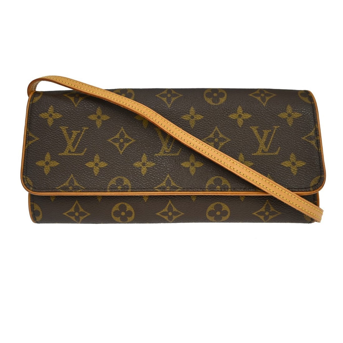 Louis Vuitton Pochette Twin GM Monogram Crossbody Bag M51852: Louis Vuitton Pochette Twin GM Monogram Crossbody Bag M51852 Vintage Louis Vuitton Pochette Twin GM crossbody bag in brown Monogram canvas with leather trim and a beige Alcantara lining. This women's 
