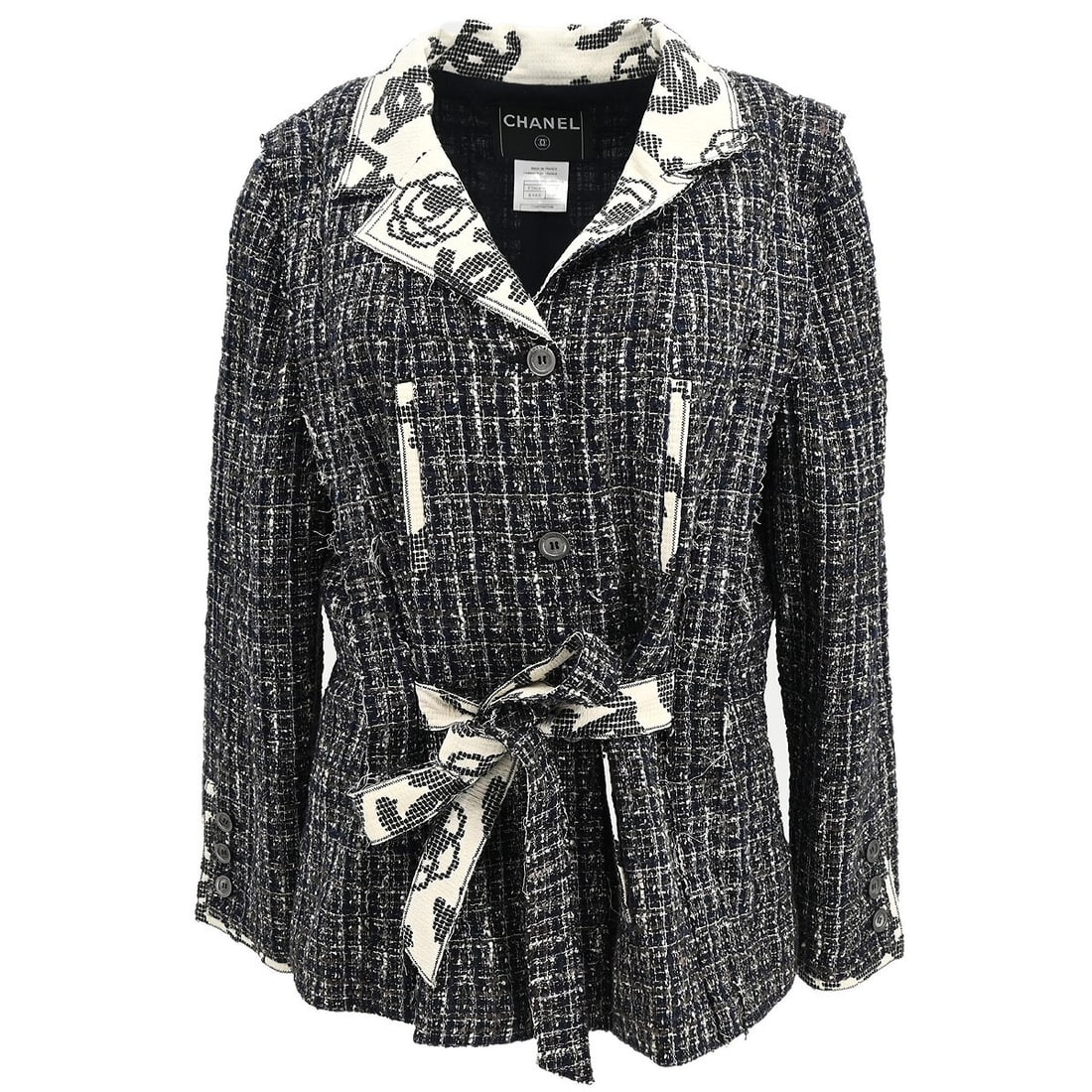 CHANEL Black Mid Length Jacket Size 48 Bow Logo 06P (1 of 10)