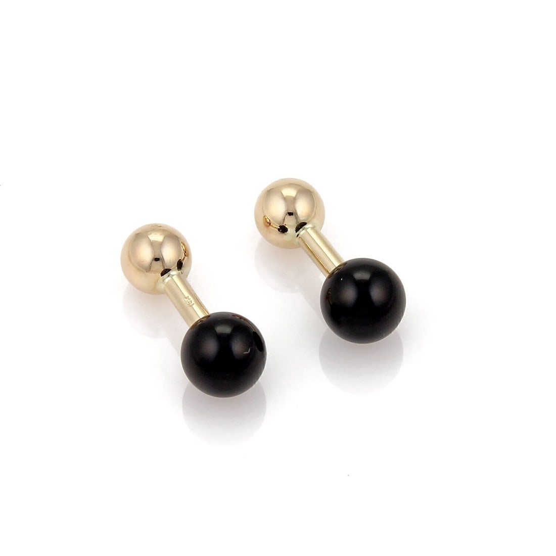 Vintage 14k Yellow Gold Ball and Stud Cufflinks with Onyx: Vintage 14k Yellow Gold Ball and Stud Cufflinks with Onyx Vintage estate ball and stud cufflinks crafted in 14k yellow gold and accented with polished black onyx. They feature a classic, refined desig