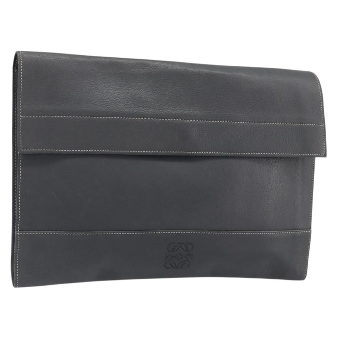 Gray Leather Clutch Bag LOEWE: Gray Leather Clutch Bag LOEWE A gray leather clutch bag from LOEWE with a slim profile and practical everyday carry size. The item is in B condition with visible wear consistent with reasonable wear a