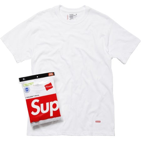 Three White Tagless T-Shirts Supreme Hanes Collaboration Pack: Three White Tagless T-Shirts Supreme Hanes Collaboration Pack This set includes three authentic Supreme x Hanes tagless white crewneck t-shirts. Each tee is made from 100% soft cotton, designed for co