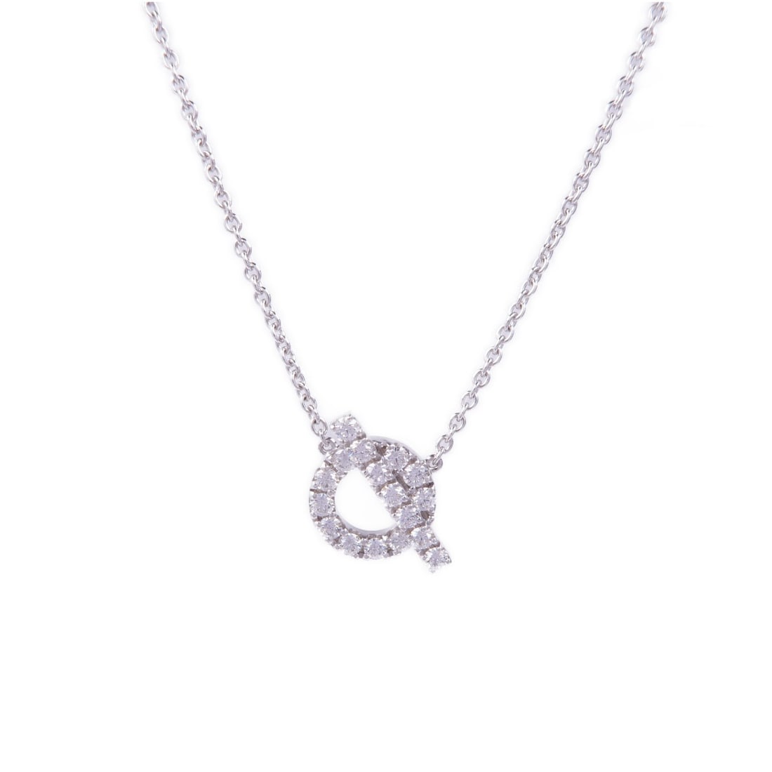HERMES Finesse Diamond Pendant Necklace in 18K White Gold: HERMES Finesse Diamond Pendant Necklace in 18K White Gold Hermes Finesse pendant necklace in 18K white gold with diamond. The piece is described as clear and is for women. It is made in France and pre