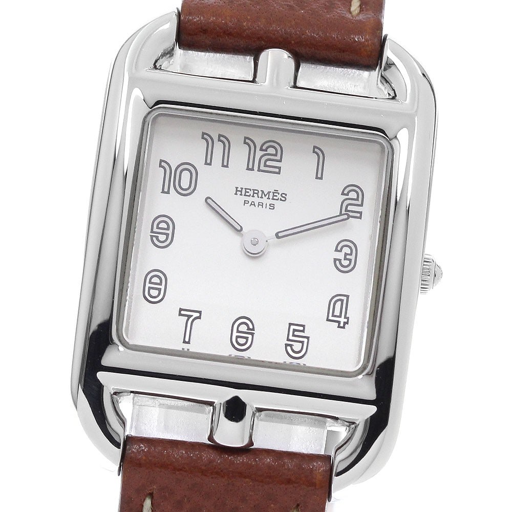 HERMES Cape Cod CC1.210 Womens Quartz Wristwatch: HERMES Cape Cod CC1.210 Womens Quartz Wristwatch Hermes Cape Cod CC1.210 women's wristwatch with a quartz movement and Swiss origin. This pre-owned watch features a stainless steel case, leather belt,