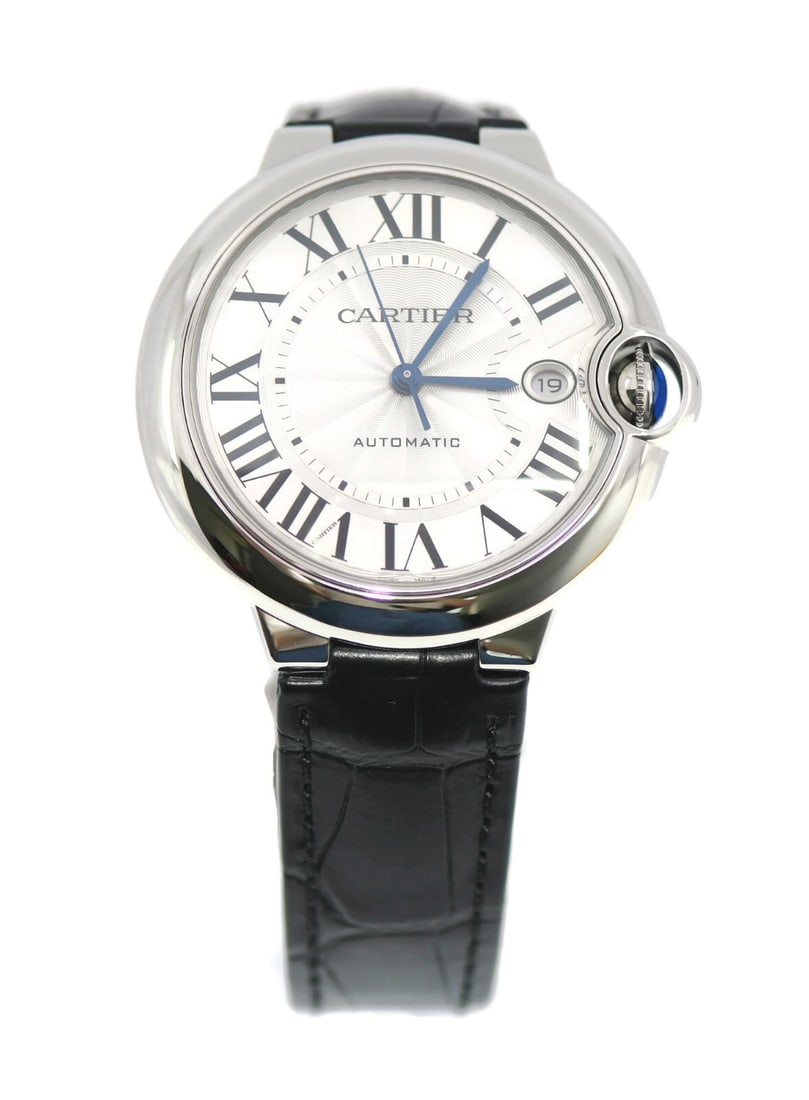 Cartier Ballon Bleu 40mm Stainless Steel Automatic Wristwatch: Cartier Ballon Bleu 40mm Stainless Steel Automatic Wristwatch This Cartier Ballon Bleu wristwatch features a 40mm stainless steel case and a mechanical automatic movement. The watch has a silver analo